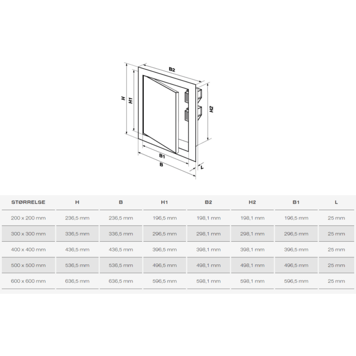 Duka inspektionslem m/magnetlås, 200x200mm, hvid