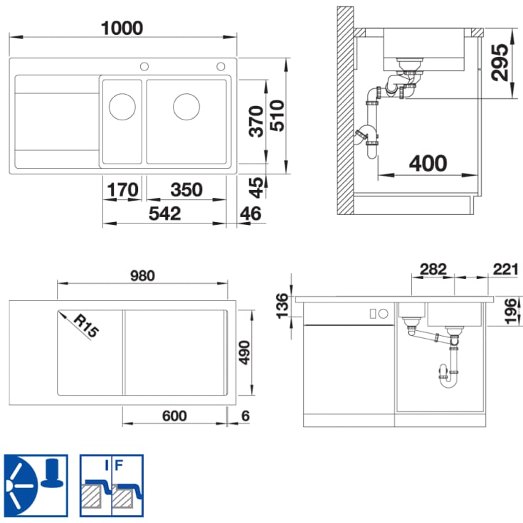 Divon II køkkenvask, 100x51 cm, rusfrit stål