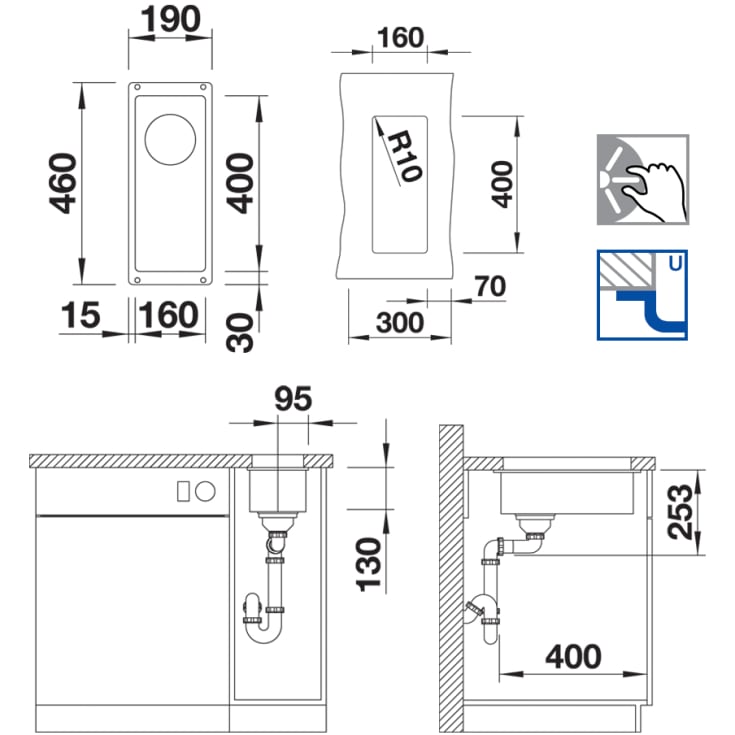 Blanco Subline 160-U UXI køkkenvask, 19x46 cm, grå