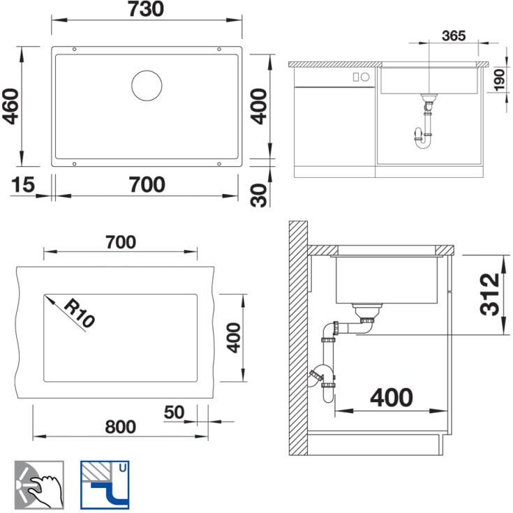 Blanco Subline 700-U UXI køkkenvask, 73x46 cm, beige