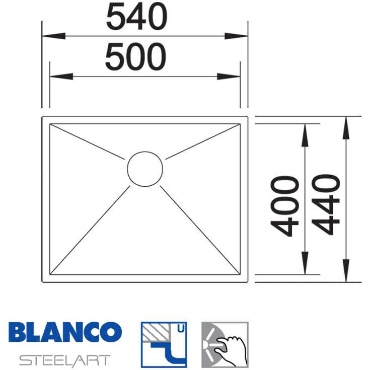 Blanco Zerox 500-U kjøkkenvask, 54x44 cm, rustfritt stål