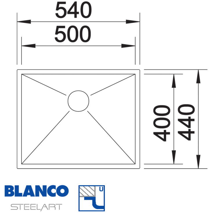Blanco Zerox 500-U Durinox UXI køkkenvask, 54x44 cm,, rustfrit stål