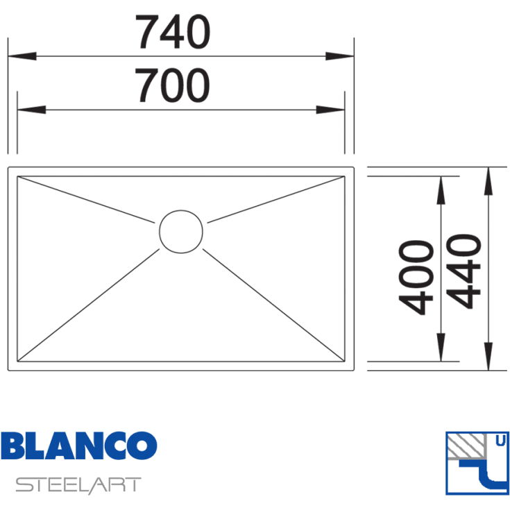 Blanco Zerox 700-U Durinox UXI køkkenvask, 74x44 cm, rustfrit stål