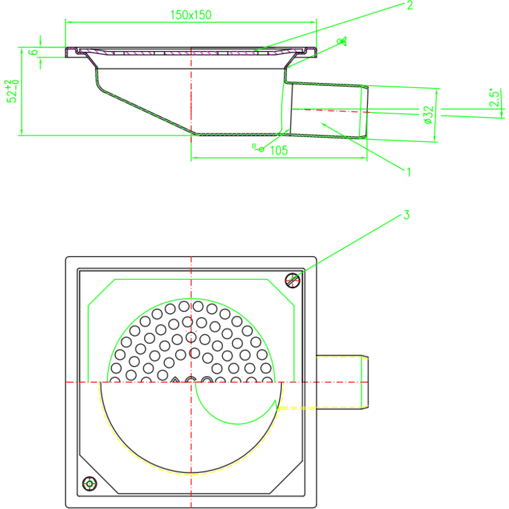 Aco EG 150 afløbsskål, beton og flisegulv, Ø32 mm