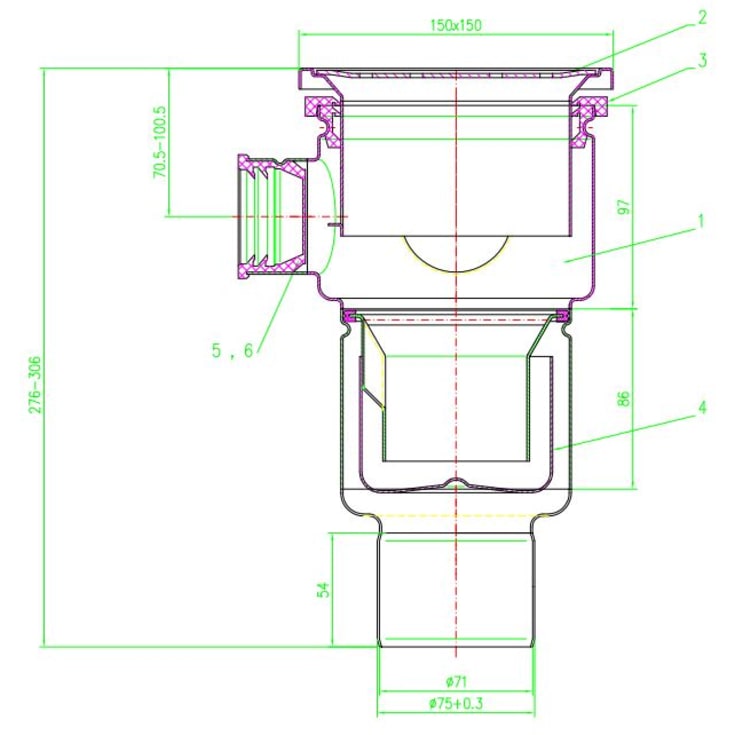 Aco afløbsskål, til beton og flisegulv, Ø75 mm