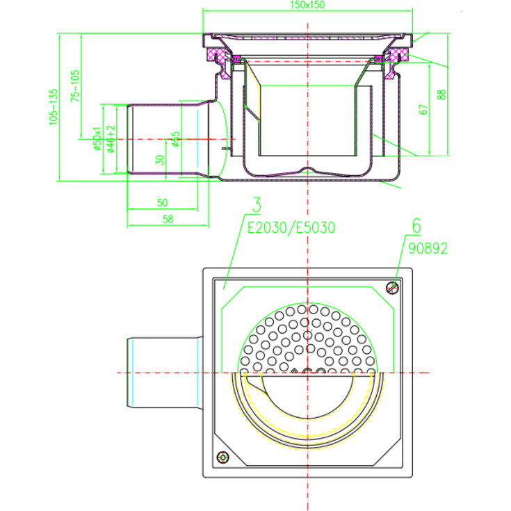 Aco EG 150 afløbsskål, beton og flisegulv, Ø50 mm