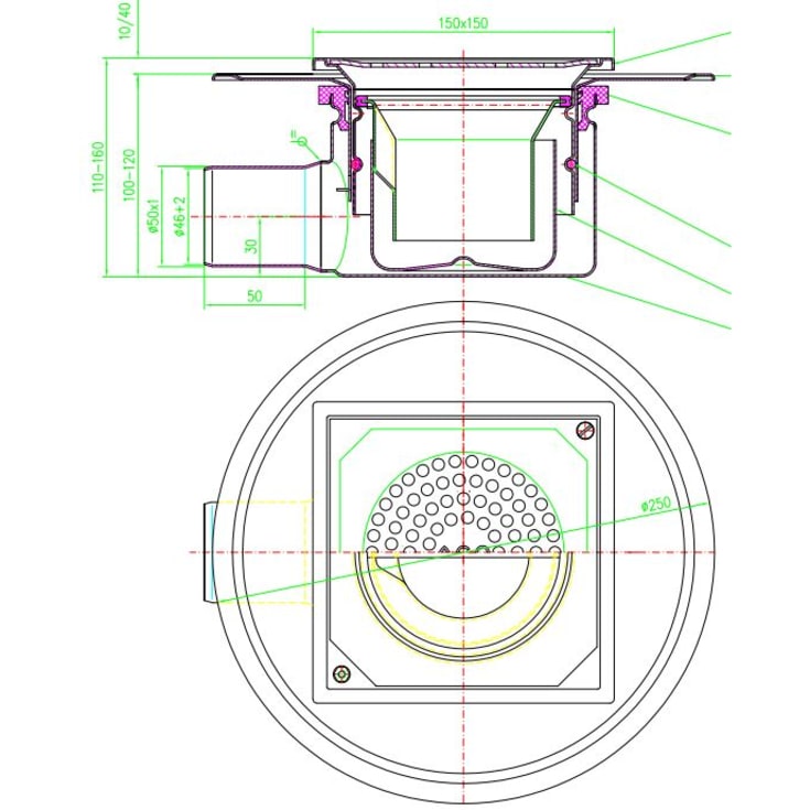 Aco EG 150 afløbsskål, til beton og flisegulv, Ø50 mm