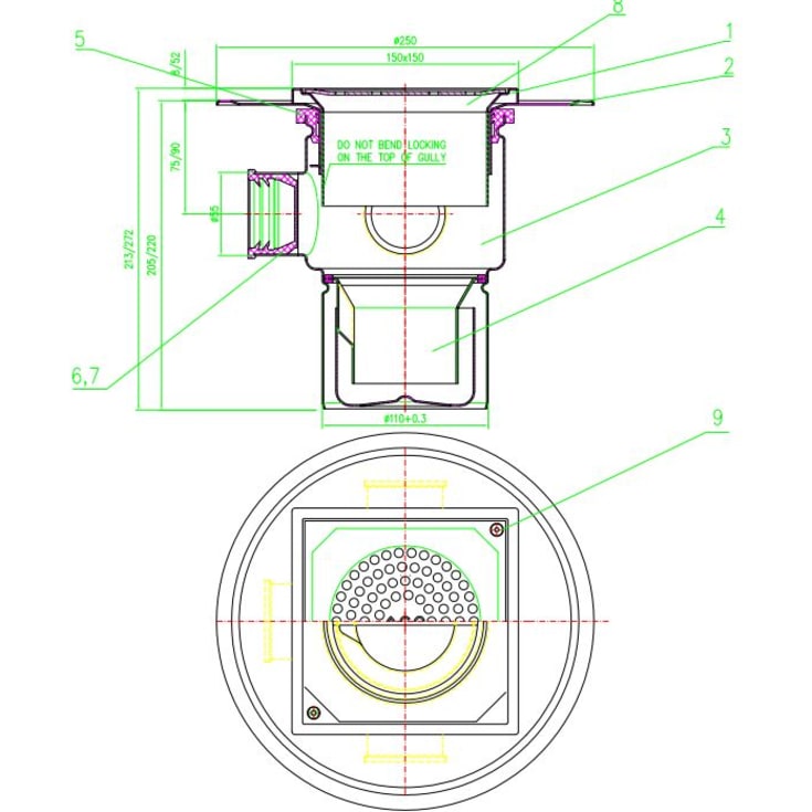 Aco afløbsskål, til beton og flisegulv, Ø110 mm