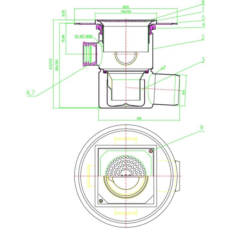Aco afløbsskål, til beton og flisegulv, Ø75 mm