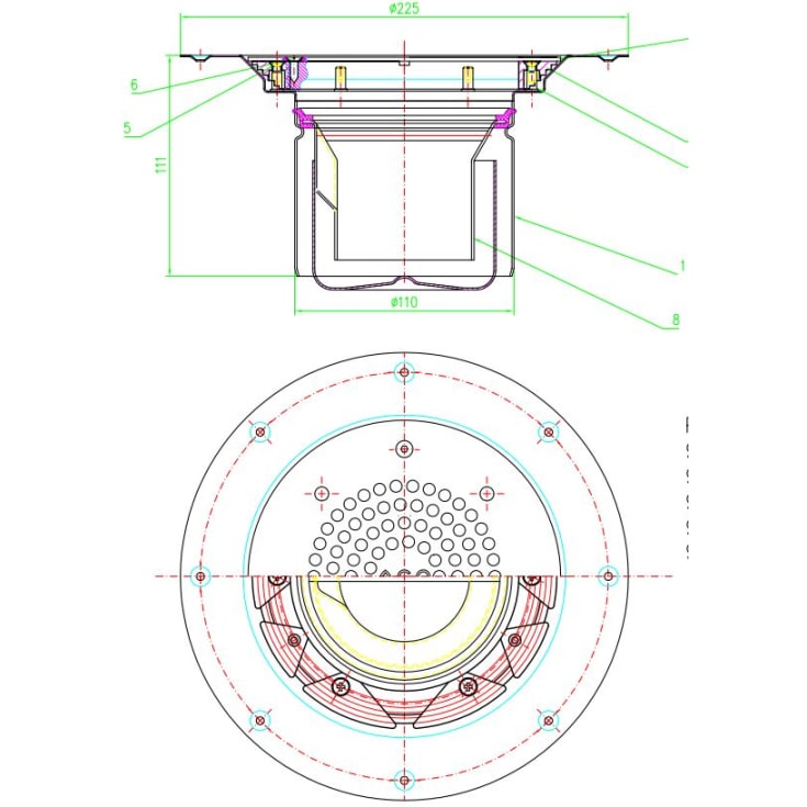 Aco afløbsskål, til vinylgulv, lav model, Ø110 mm