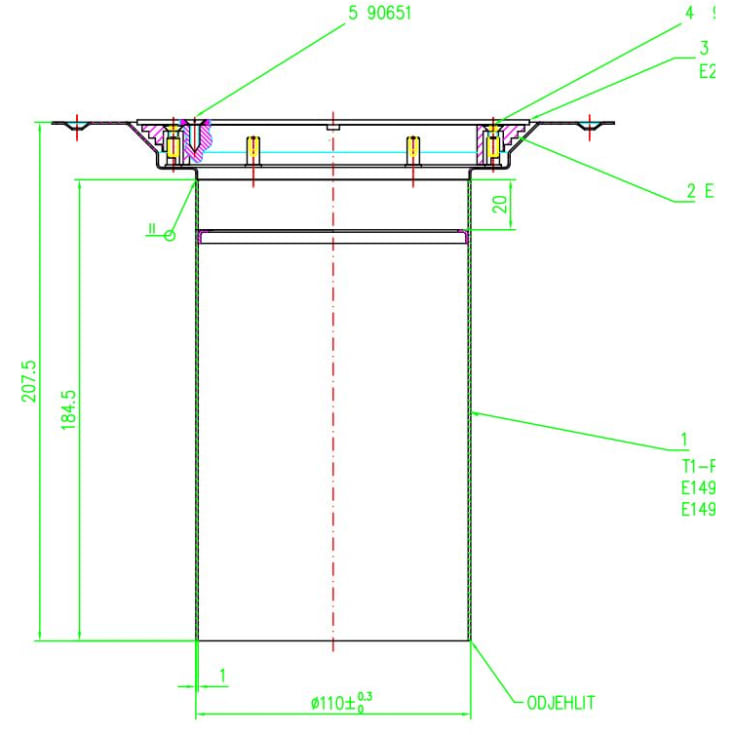 Aco forlænget overdel, til vinylgulv, Ø110 mm