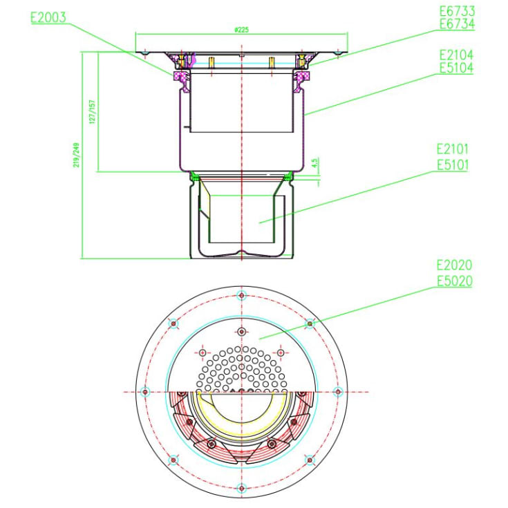Aco afløbsskål, til vinylgulv, Ø110 mm