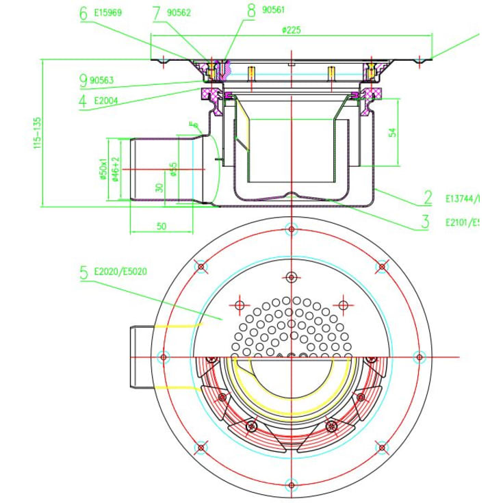 Aco afløbsskål, til vinylgulv, lav model, Ø50 mm