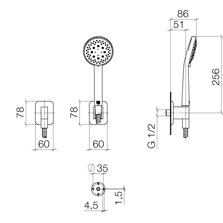 Dornbracht Lissé brusesæt, vandbesparende,  mat platin
