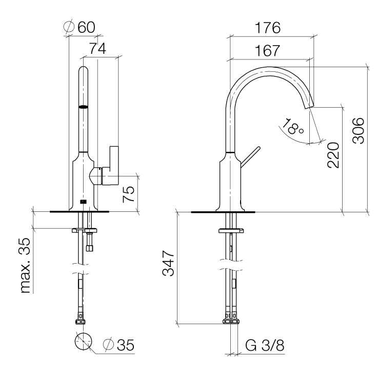 Dornbracht Vaia håndvaskarmatur, mat platin