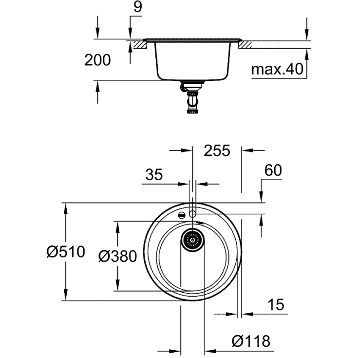 Grohe K200 diskbänk, Ø51 cm, svart