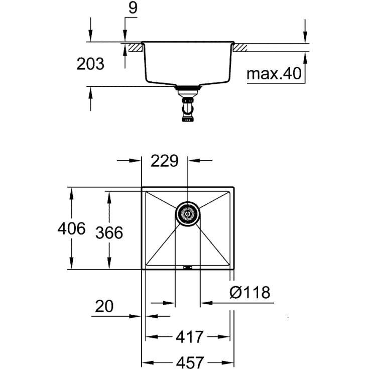 Grohe K700U køkkenvask, 45,7x40,6 cm, sort