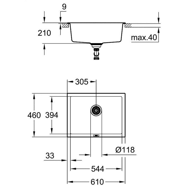 Grohe K700U diskbänk, 61x45,7 cm, grå