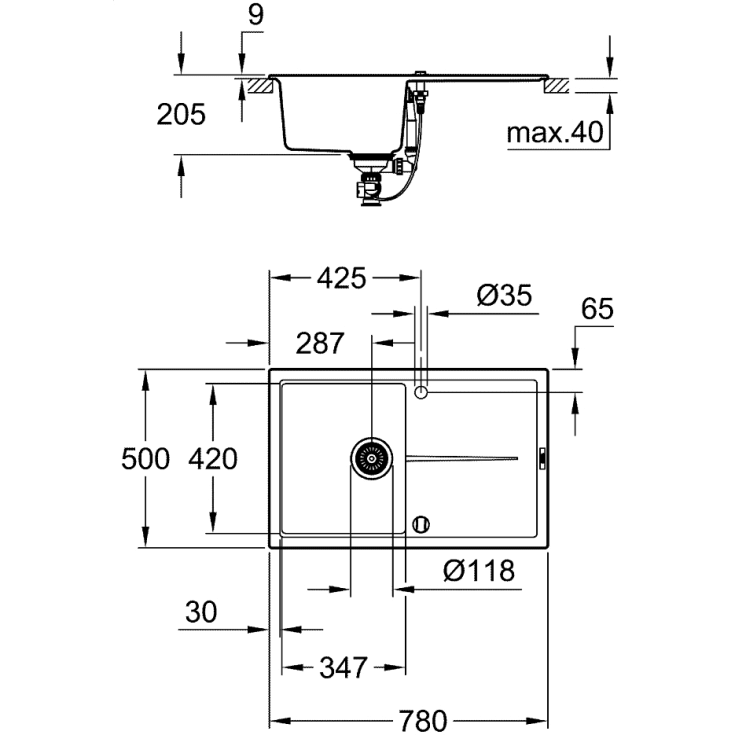 Grohe K400 køkkenvask, 78X50, sort