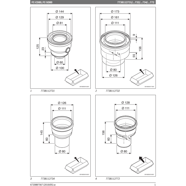 Bosch udvidelsesstykke, 60/100 mm - 80/125 mm