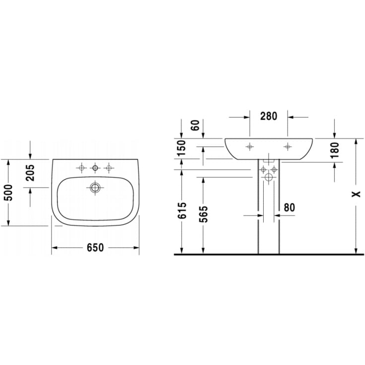 Duravit D-Code håndvask, 65x50 cm, hvid