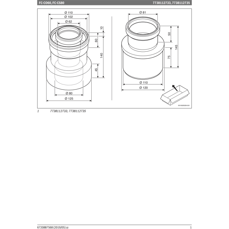 Bosch reduktionsstykke, 110 - 80 mm