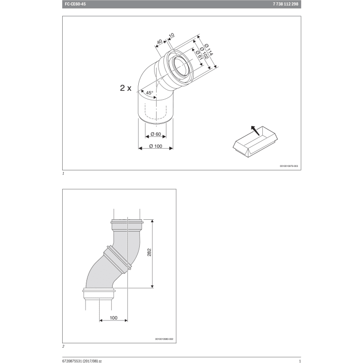 Bosch 60/100 45° mm balanceret aftræksbøjning, 2 stk