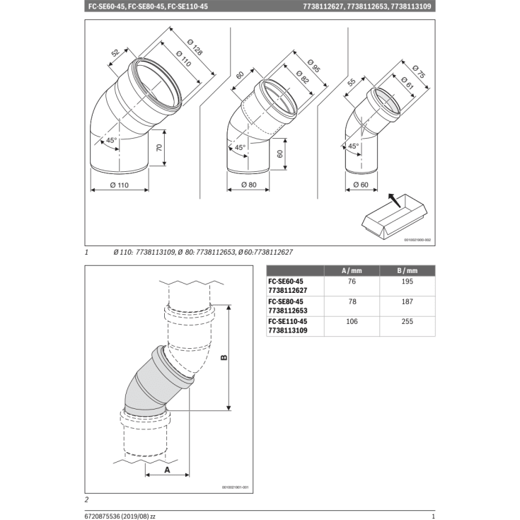 Bosch 45° 80 mm aftræksbøjning