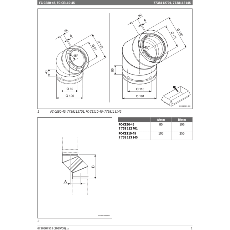 Bosch 80/125 mm 45° balanceret aftræksbøjning, rustfrit stål