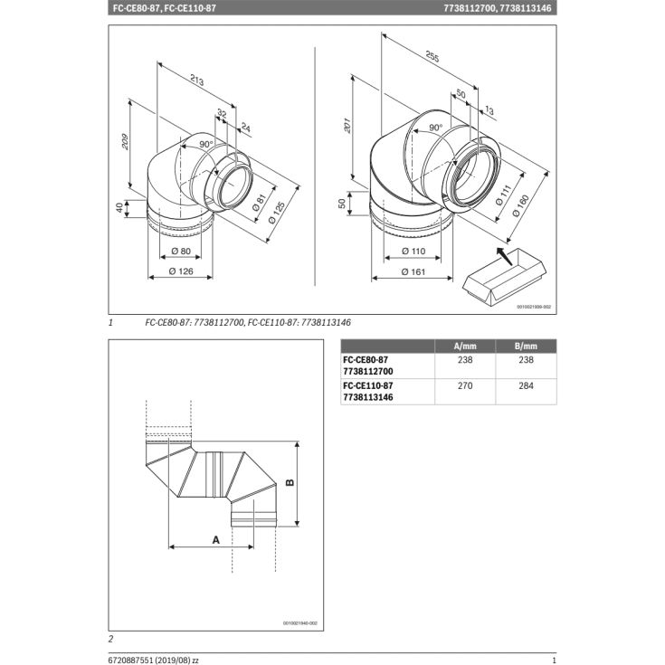 Bosch 80/125 mm 87° balanceret aftræksbøjning, rustfrit stål