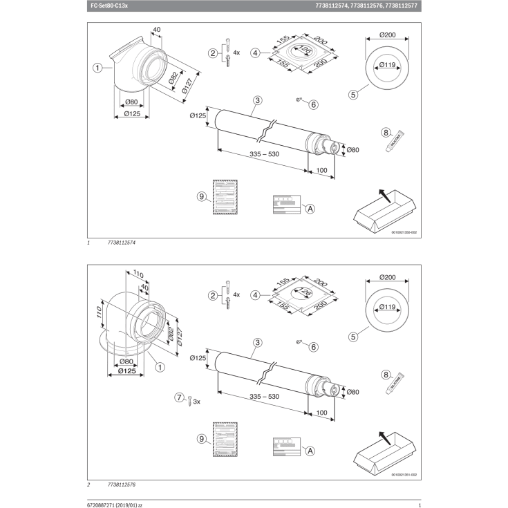 Bosch 80/125 mm vandret aftrækspakke med skydestykke