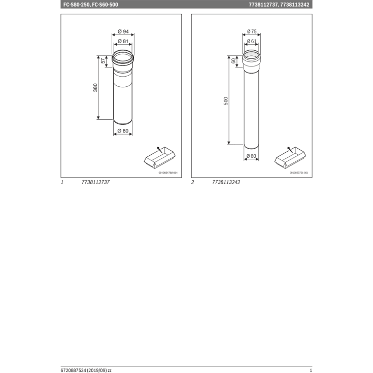 Bosch 60 mm UV-aftræksrør med dobbeltmuffe