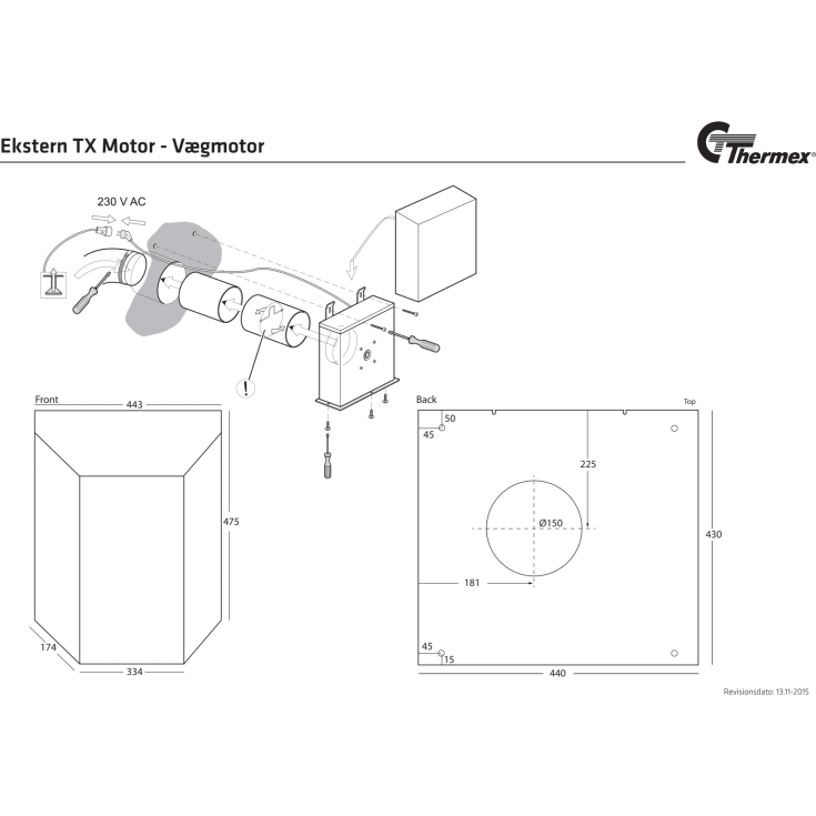 Thermex ekstern motor til emhætte, vægmonteret