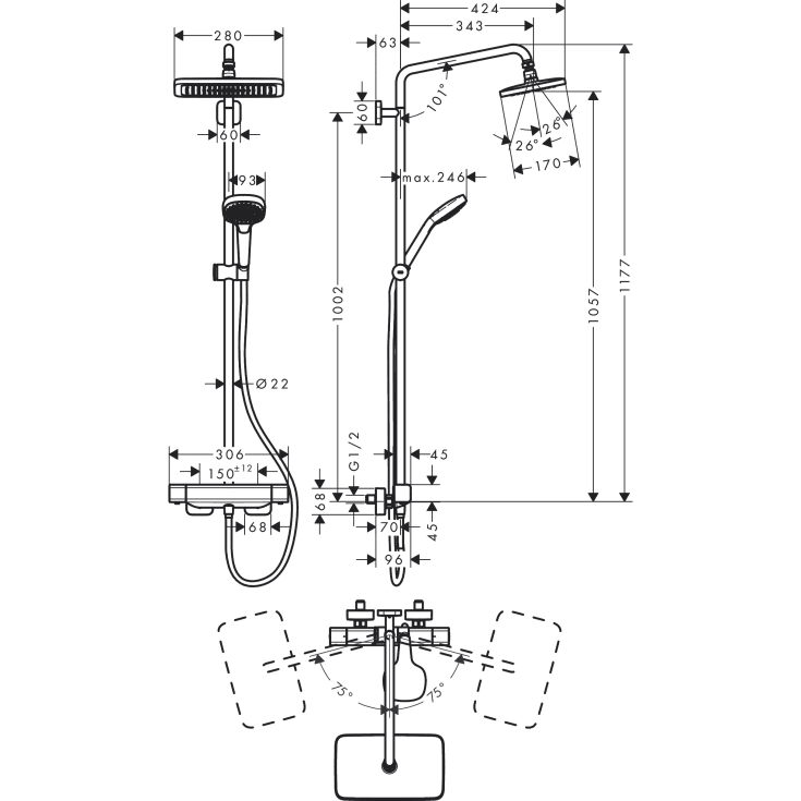 Hansgrohe Croma E 280 duschset, krom