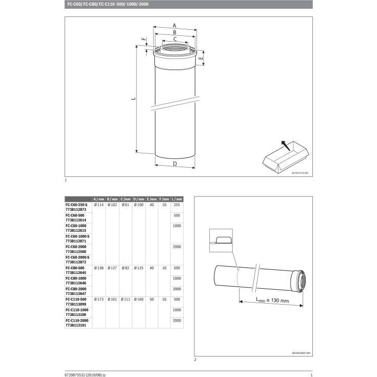 Bosch 80/125 mm balanceret aftræksrør, 0,5 meter