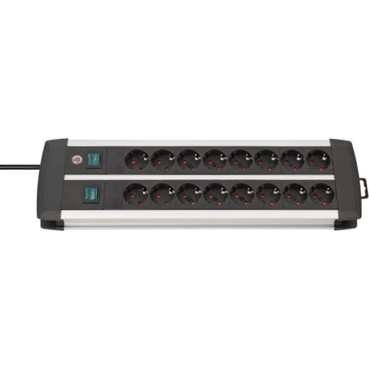 Premium-Duo-Alu-Line-uttag 2x8 schuko-uttag M/J, 3M-kabel, svart