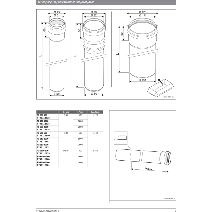 Bosch 80 mm aftræksrør, 0,5 meter