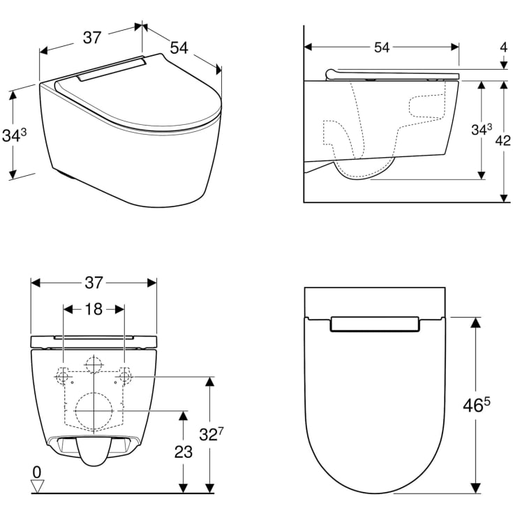 Geberit One væghængt toilet, uden skyllekant, rengøringsvenlig, hvid