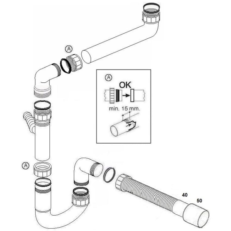 Secher Flex kjøkkenvannlås 1 1/2", hvit