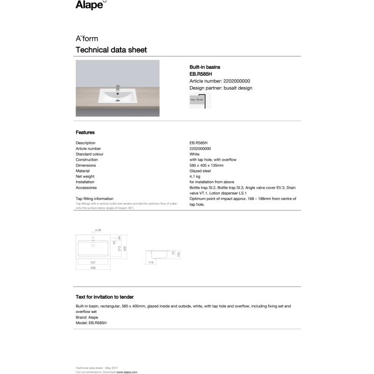 Alape R-Series servant, 58,5x40,5 cm, hvit