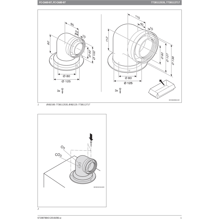 Bosch 60/100 mm aftræksadapter 87°, kedel