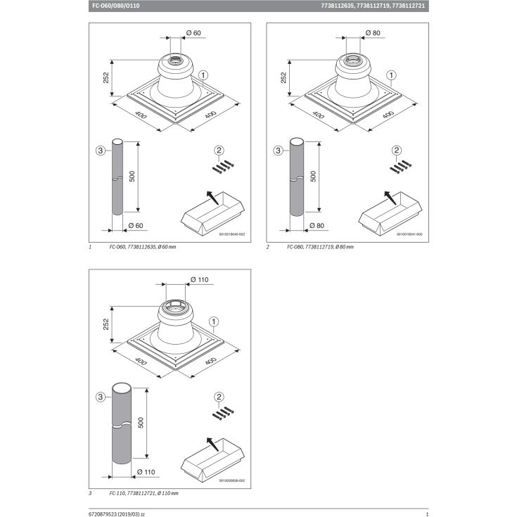 Bosch 60 mm skorstenstop, 400 x 400 mm, sort