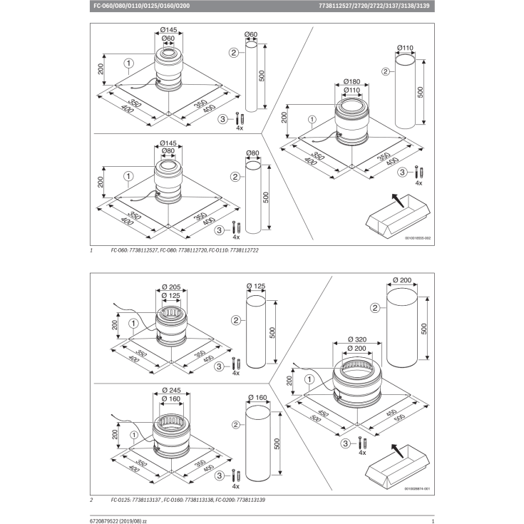 Bosch 80 mm skorstenstop, 400 x 400 mm, rustfri stål