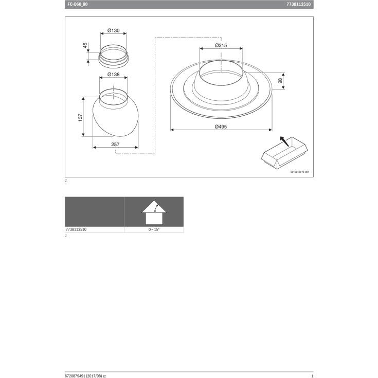 Bosch 125 mm taginddækning 0-15°, 120 mm