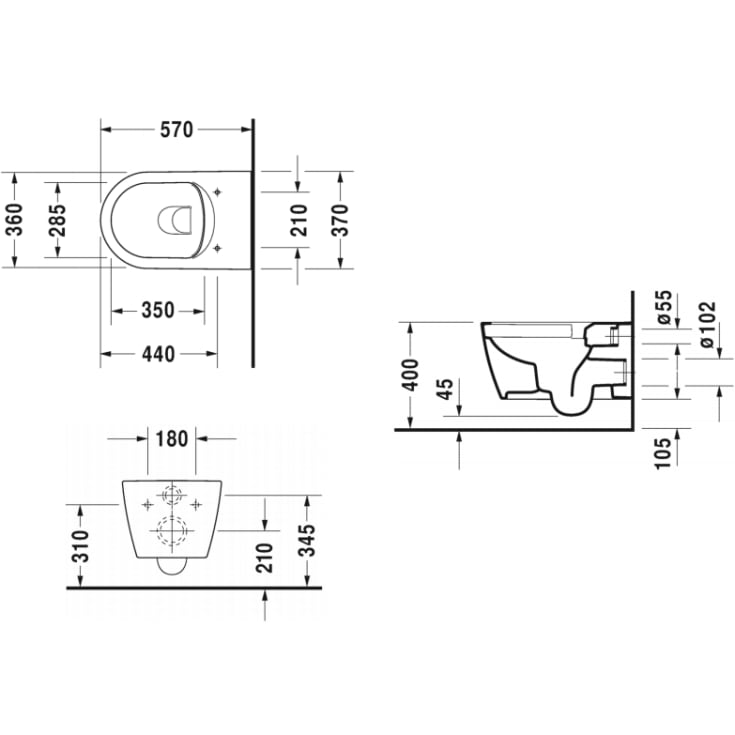 Duravit Me by Starck væghængt toilet, uden skyllekant, antibakteriel, hvid