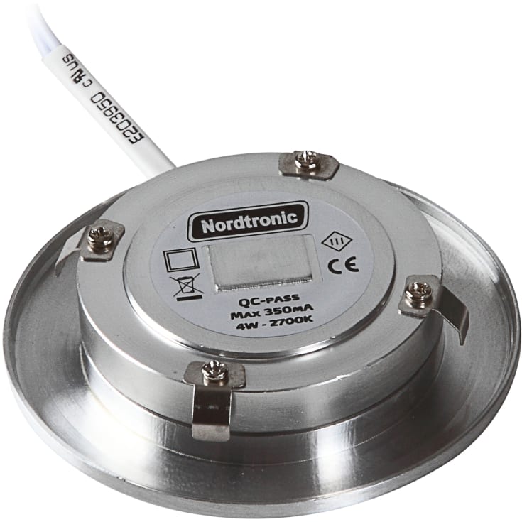 Nordtronic Gabriella 12 downlight, utanpåliggande/inbyggning, 4W/927 LED, borstat stål