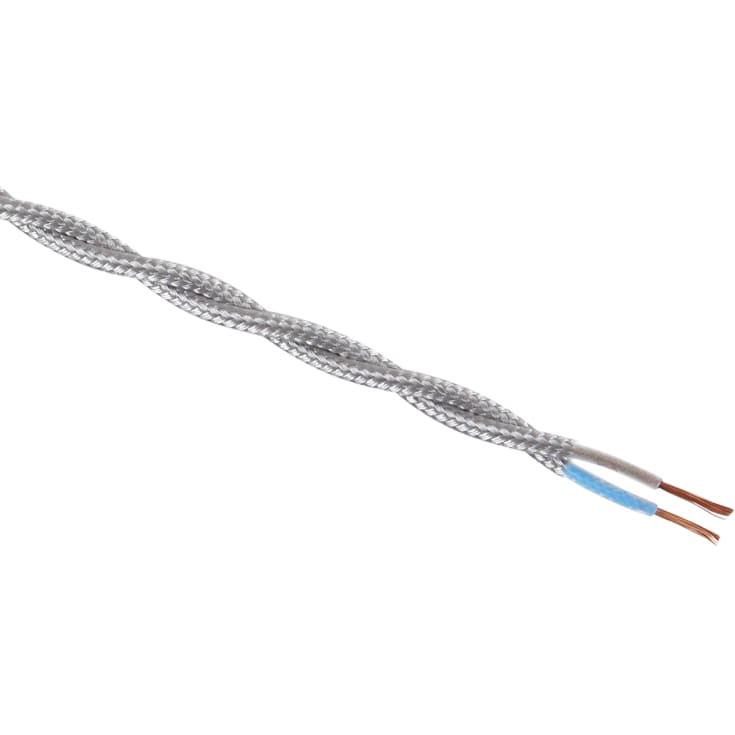 100 meter Stofledning, snoet, 2x0,75 mm², sølv, S100