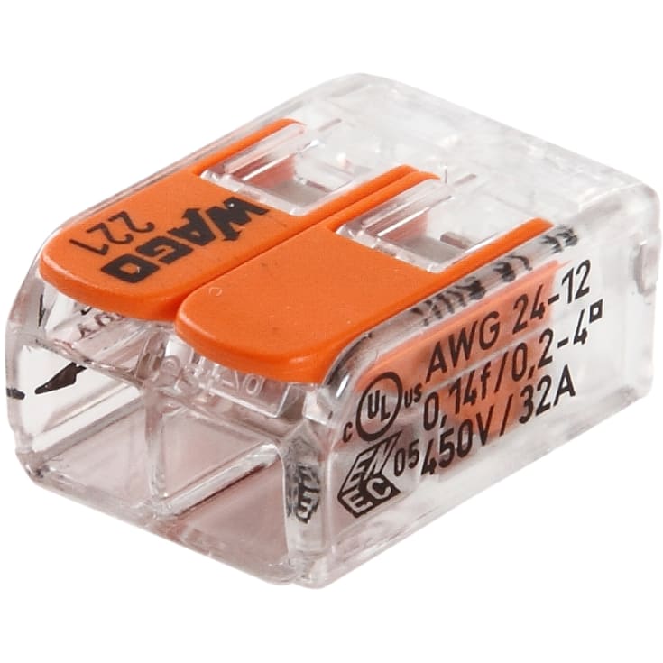 100 stk Samlemuffe 2x0,2-4 mm² transparent med orange pal, serie 221