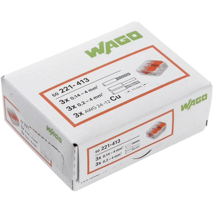 50 stk Wago koblingsklemme 3x4 mm², transparent