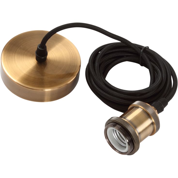 e3light Pendel E27 kobber med 3mtr sort stofledning